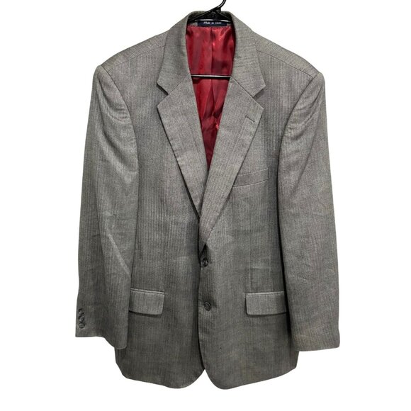 Alan Flusser Mens Gray Herringbone Blazer Jacket 44R Silk Worsted Wool Blend - Picture 1 of 11